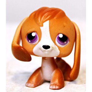 2004 Hasbro LPS Littlest Pet Shop #301 Orange and White Beagle Dog Purple Eyes